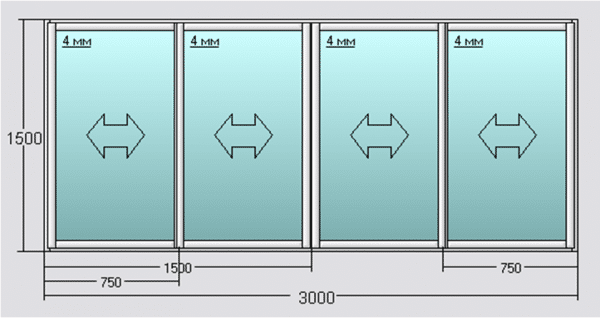 Размеры раздвижной алюминиевой рамы остекления для типичной лоджии в панельном доме
