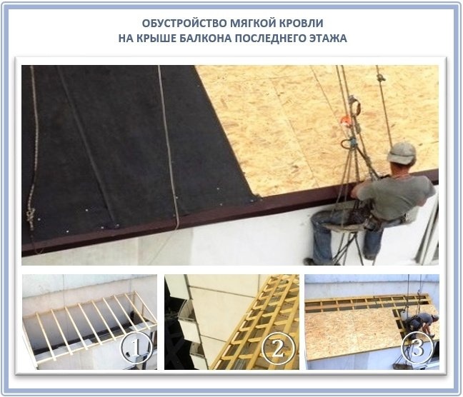 Установка балконной крыши с мягким фальцем на верхнем этаже
